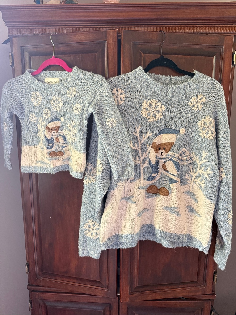 Mommy and Me Vintage Cozy Blue Bear Snowflake Sweater - Women